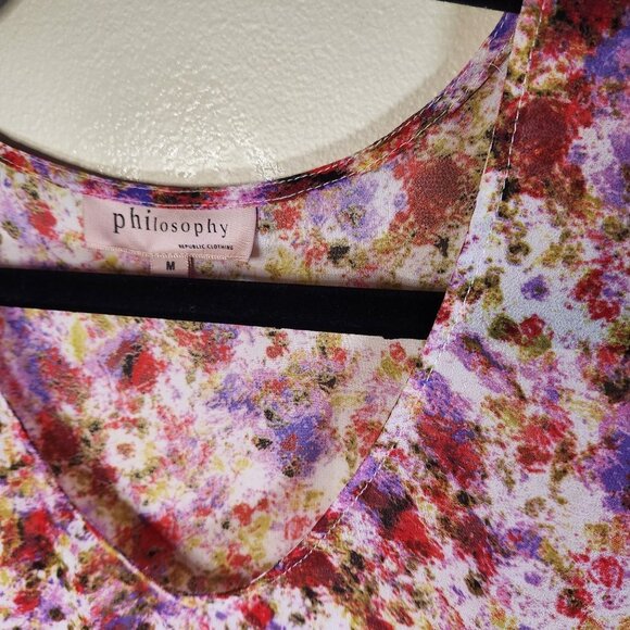 PHILOSOPHY Floral Sheer Blouse SZ M Ditzy Flower Print High-Low Watercolor Sunse - Picture 2 of 10